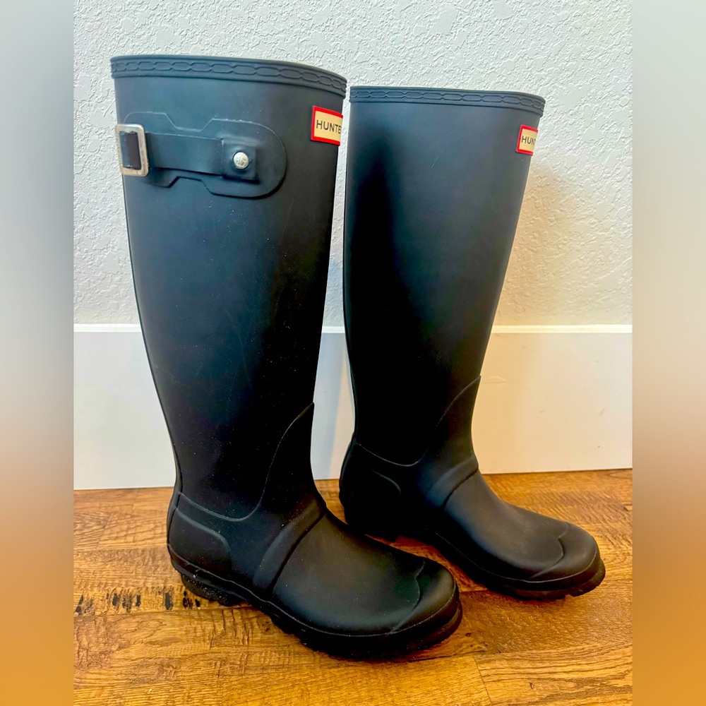 Hunter Original Tall Rain Wellington Boots Black Women's Size 7